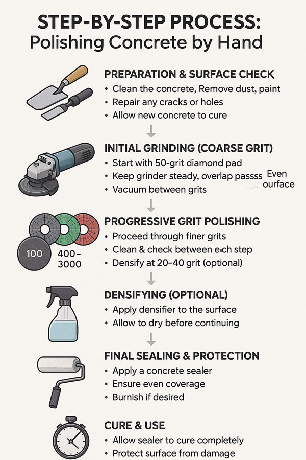 Step-by-Step Process Polishing Concrete by Hand
