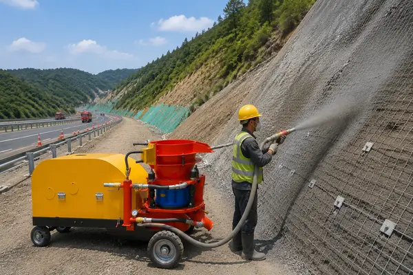 Shuanglong Machinery shotcrete machine in Highway Slope Stabilization