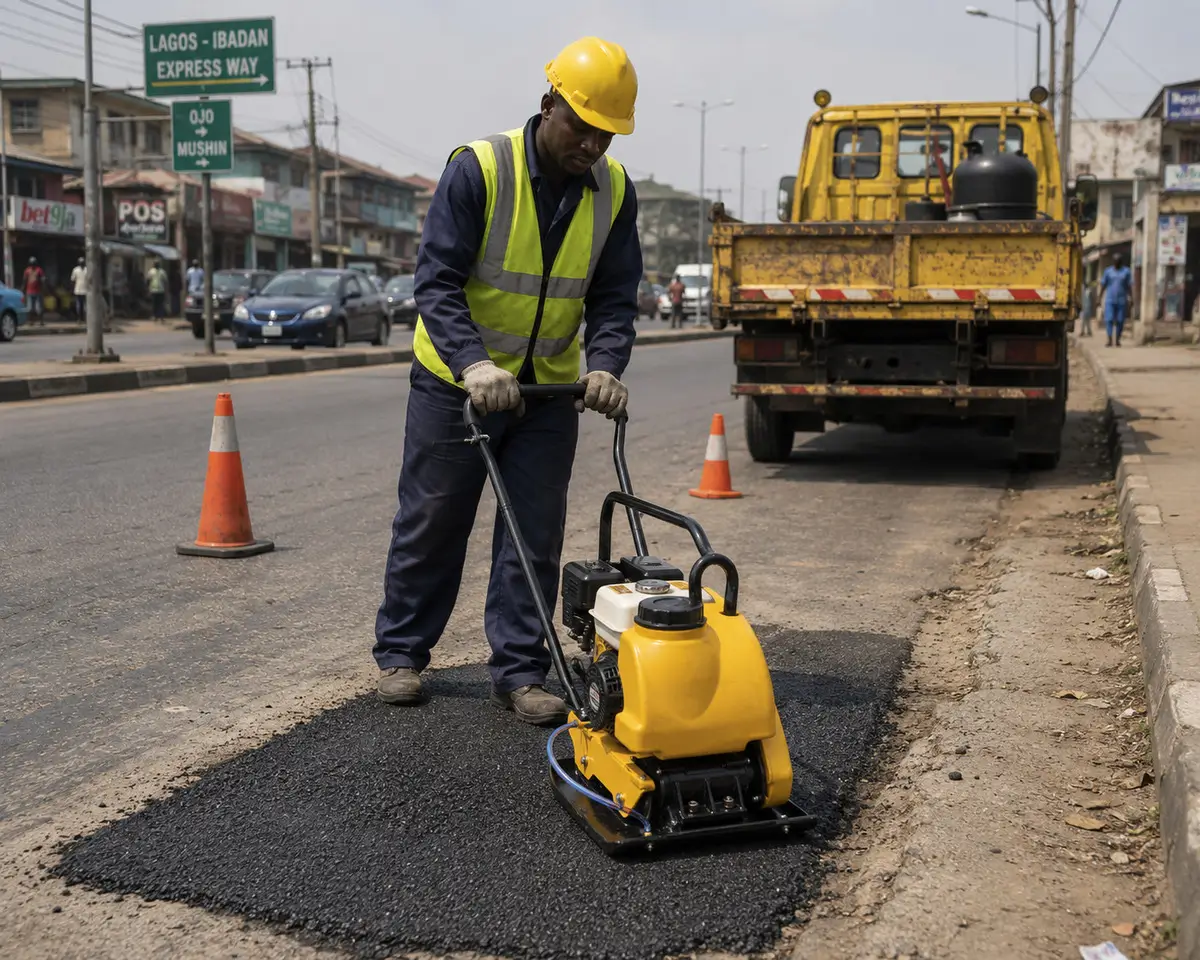 Shuanglong plate compactor compacting Asphalt patch repair in Nigeria Shuanglong plate compactor compacting Asphalt patch repair in Nigeria