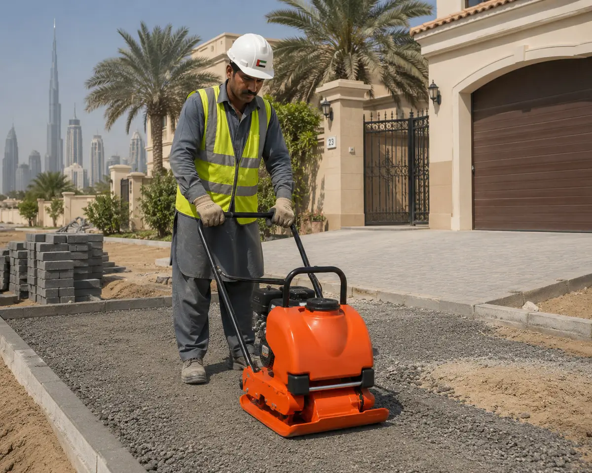 Shuanglong plate compactor compacting Driveway construction in UAE Shuanglong plate compactor compacting Driveway construction in UAE