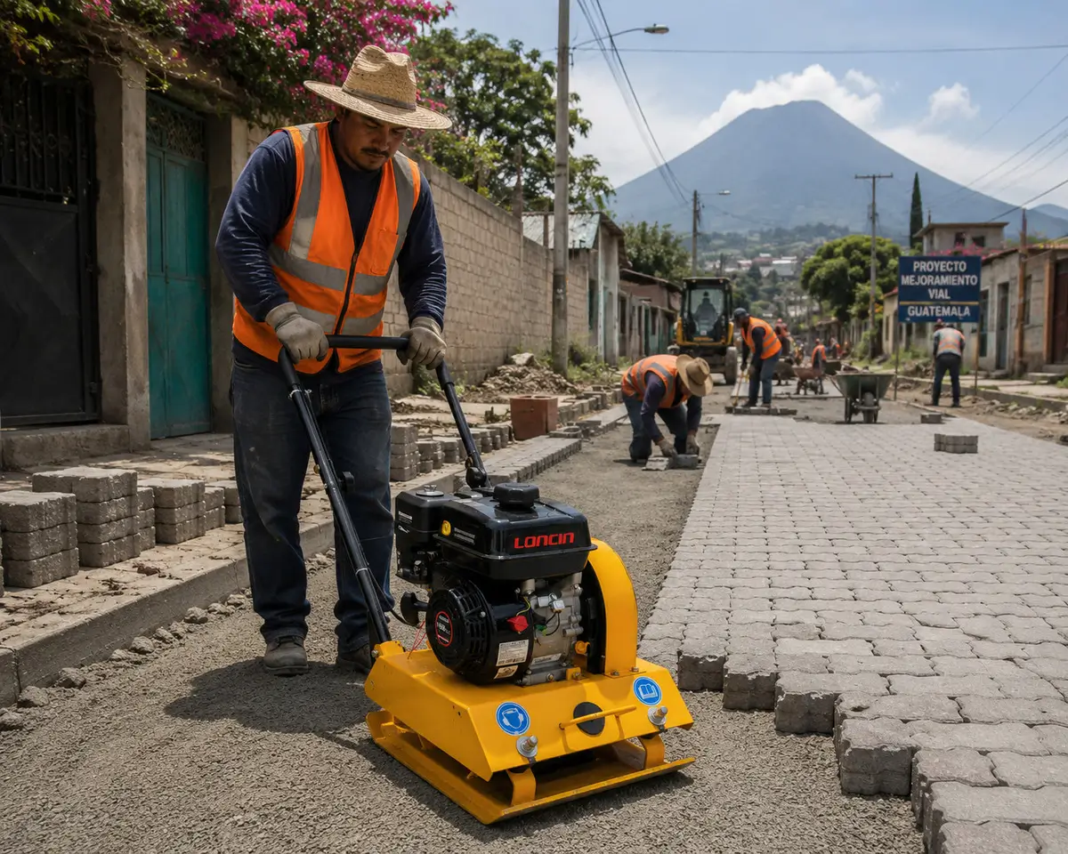 Shuanglong plate compactor compacting Paver installation in Guatemala Shuanglong plate compactor compacting Paver installation in Guatemala