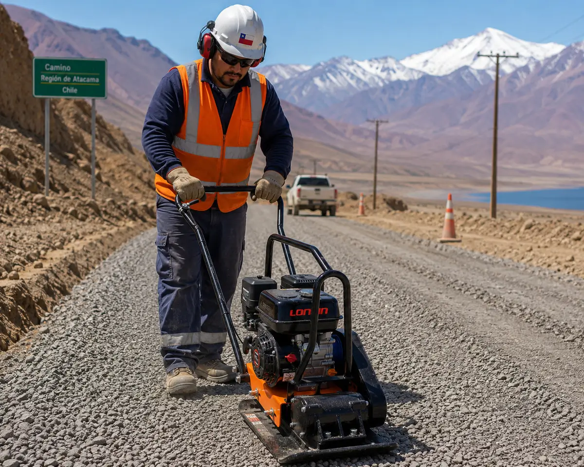 Shuanglong plate compactor compacting a gravel road base in Chile Shuanglong plate compactor compacting a gravel road base in Chile
